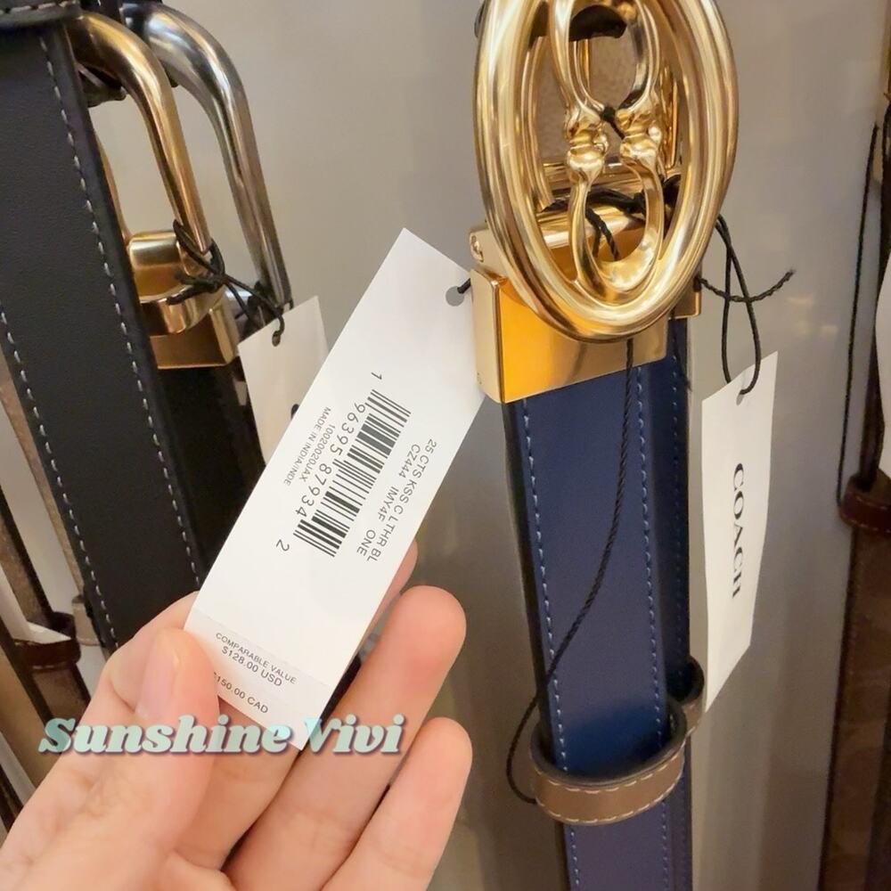 NWT Coach Signature Buckle Cut To Size Belt 25 Mm CZ444 Deep Blue Dark Stone - Picture 3 of 6